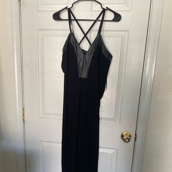 Black Jumpsuit with Leather Trim - Picture 4 of 6
